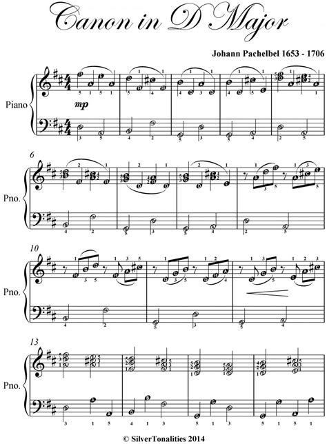 Download and print in pdf or midi free sheet music for canon and gigue in d major, p.37 by johann pachelbel arranged by tkbutt for piano (solo). Canon in D Major Elementary Piano With Easy Variations ...