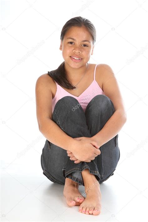 Teenage Girl Sitting With Knee Up Stock Photo Darrinahenry