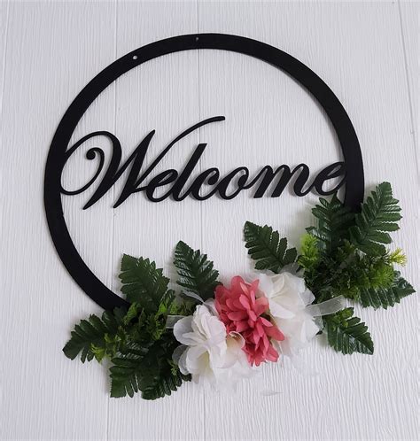Welcome Sign With Metal Frame And Flower Decorations Welcome Etsy Uk