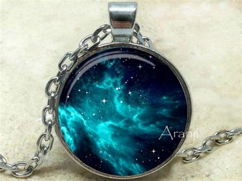 Turquoise Nebula Art Pendant Galaxy Necklace Galaxy Pendant Galaxy
