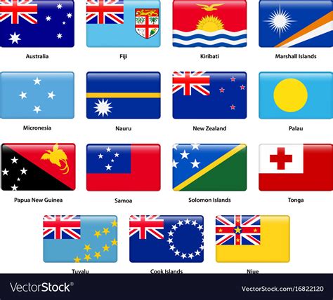 Set Of All Flags Of The Countries Of Oceania Vector Image