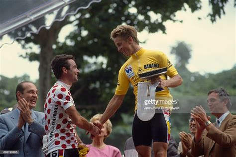 Bernard Hinault And Greg Lemond On The Podium Of The 1986 Tour De