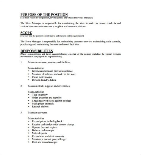 Store Manager Job Description Template 7 Free Word Pdf Format