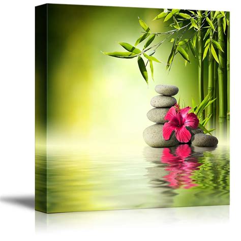 Zen Stones Red Hibiscus And Bamboo On The Water Spa Concept Wall Decor
