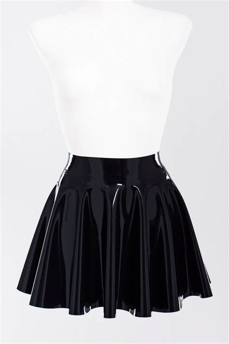 Image Of Black Latex Flared Skirt