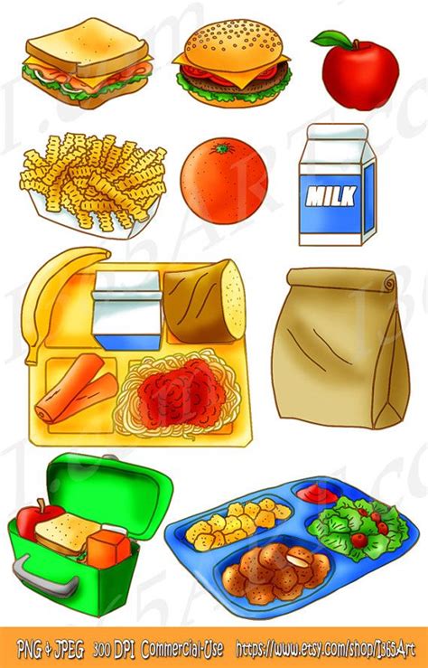 School Lunch Clipart Set Food Tray Brown Paper Bag Sandwich Apple