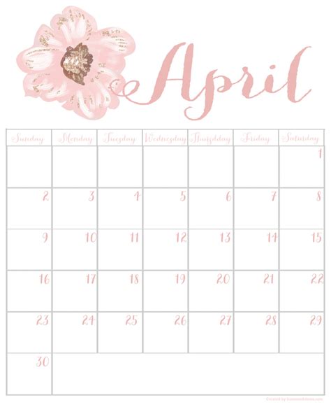 Free April 2017 Printable Calendar Summer Adams