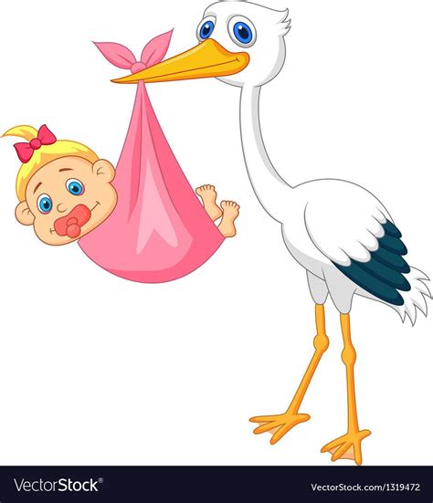 Stork With Baby Girl Royalty Free Vector Image Tegneserie Piger