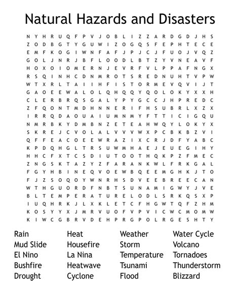 Printable Word Search Natural Disasters