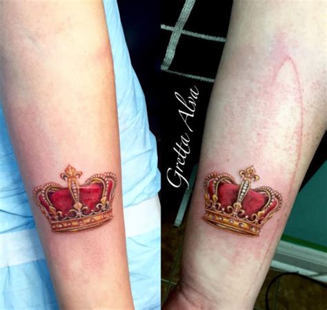 Crown tattoos are very popular with couples and adding possessive adjectives make them even more charming. 32 Beautiful Crown Tattoos Fit For Royalty - TattooBlend