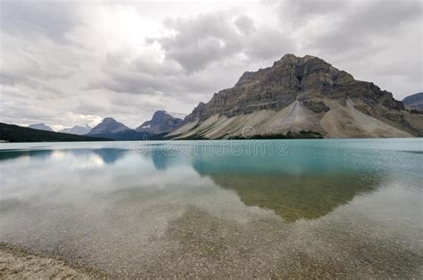 Bow Lake In Cloudy Day In Summer In Banff National Park Stock Photo