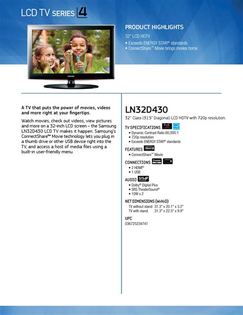 Samsung Ln32d430g3dxza Brochure Pdf Download Manualslib