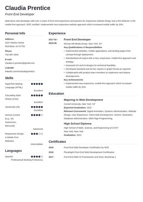 Brilliant and creative it professional with bachelor's degree in information technology and. front end developer resume example template simple | Resume examples, Job resume examples, Resume