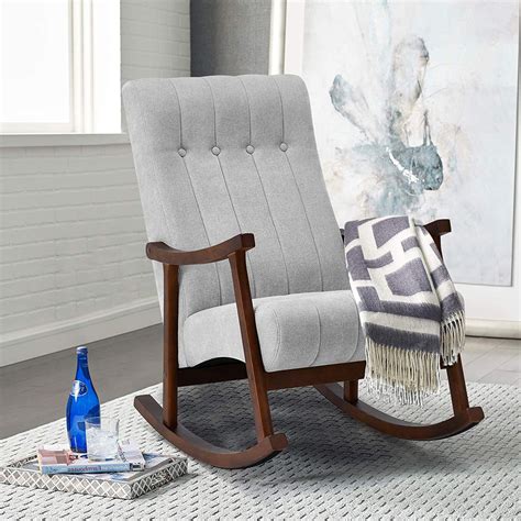 Upholstered Rocking Chair With Fabric Padded Seat Comfortable Rocker