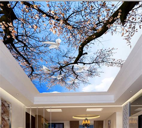 Covering your ceiling with wallpaper is a fantastic way to add color, pattern, or texture to virtually to install, remove the paper's backing one foot at a time as you smooth the wallpaper into place. Aliexpress.com : Buy Europe 3D ceiling plum branches sky ...