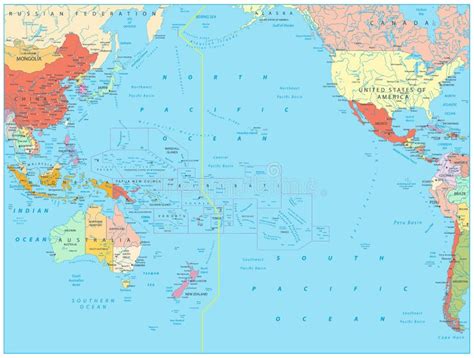 Mapa Político Del Océano Pacífico Y Batimetría Ilustración Del Vector