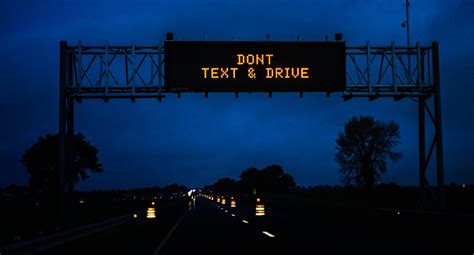 Expressway Night Construction Zone Dont Text And Drive Road Sign Stock