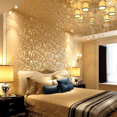Luxury 3d Gold Wallpaper Non Woven Cloth European Style