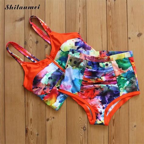 Sexy Orange Floral Print Swimming Suit Push Up Swimwear Women Swimsuit