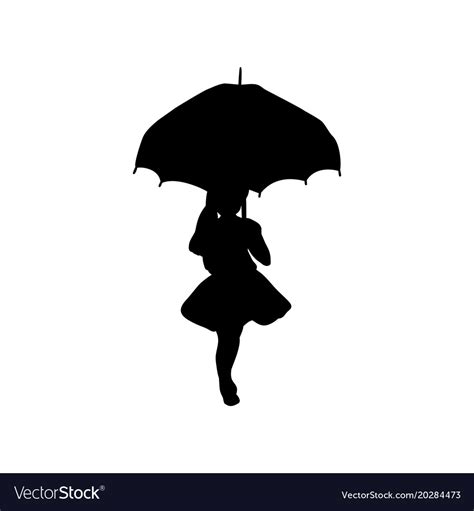 Silhouette Girl Holding Umbrella In Hands Vector Image