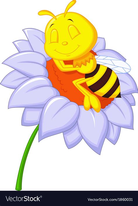 Little Bee Cartoon Sleeping On The Big Flower Vector Image