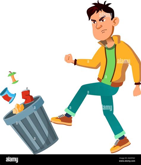 Evil Boy Teen Kicking Trash Can Cartoon Vector Stock Vector Image And Art