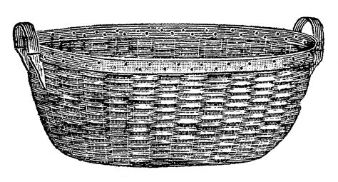 Digital Stamp Design: Laundry Wood Woven Basket Illustrations Vintage png image