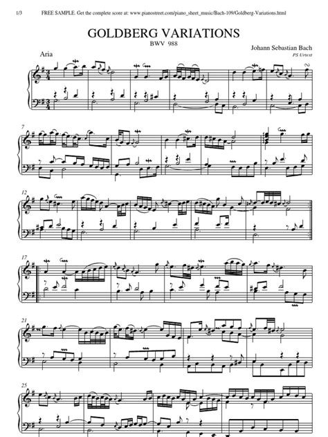 Bach Goldberg Variations Free Sheet Music