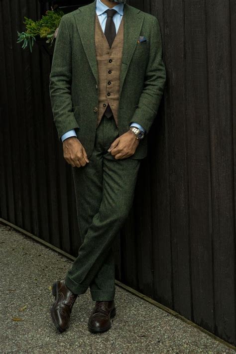 Gezzasmenswear “feeling Tweedy ” Green Tweed Suit 3 Piece Tweed Suit