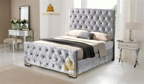 King Size Grey Velvet Bed Lambeth Grey Velvet Chesterfield Sleigh Bed Frame Double King Size