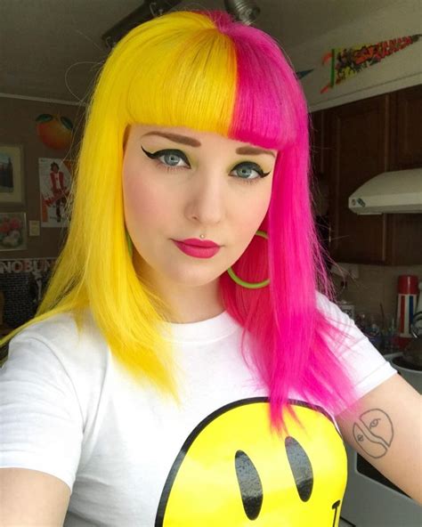Pink And Yellow Hair Looks Yellow Hair Color Hair Looks Half Dyed