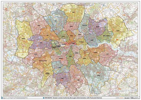 Buy Greater London Authority Boroughs With Postcode Districts Wall Map