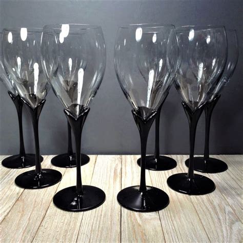 Vintage Black Stem Wine Glasses 9 3 4 Set Of 8 Colony Amaryllis Black Water Goblets Tulip