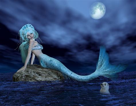 Mermaids Fan Art Nerea Bathing In Moonlight Beautiful Mermaids