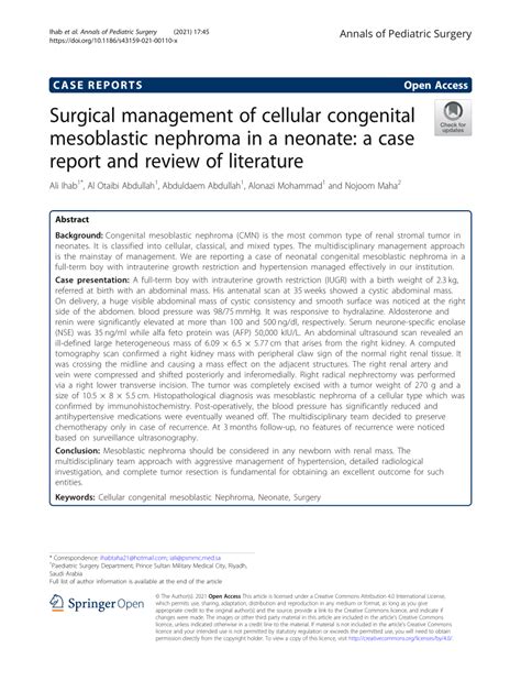 Pdf Surgical Management Of Cellular Congenital Mesoblastic Nephroma