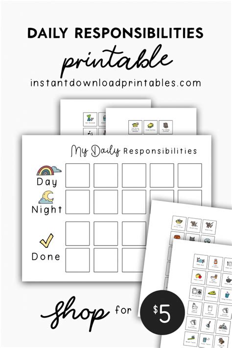 My Daily Responsibilities Chore Chart Printable Instant Download