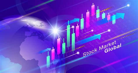Colorful Stock Market Design With Arrows Candlestick Chart And Globe