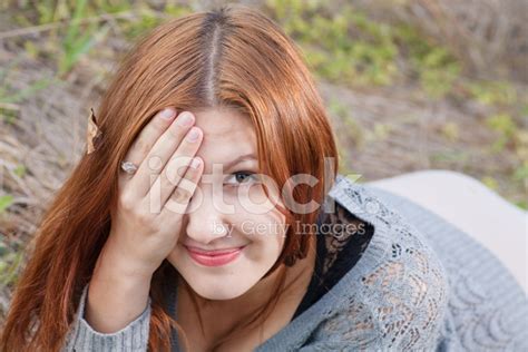 Red Haired Women Lying On Autumn Grass Stock Photo Royalty Free
