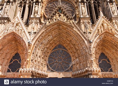 Gothic Architecture On The West Portal Of Reims Cathedral