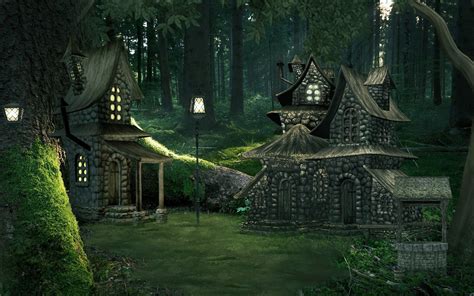 Cottages In Enchanted Forest By H Stock
