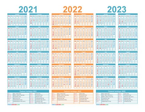 Printable 2021 2022 And 2023 Calendar With Holidays Word Pdf