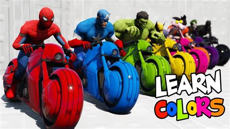 Colors With Superheroes On Motorcycles Bikes Cartoon Funny For Kids