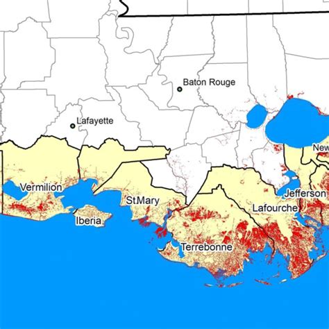 Study Area Parishes Are Colored In Tan Red Areas Indicate Land Loss