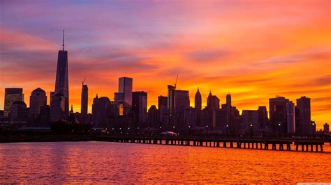 New York City Skyline Sunrise Hd Wallpapers 4k Macbook And Desktop