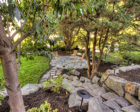 We were surprised when we saw how many options there are available for shaded spots around trees. Landscaping under pine trees | Landscaping with rocks, Tree garden design, Backyard landscaping