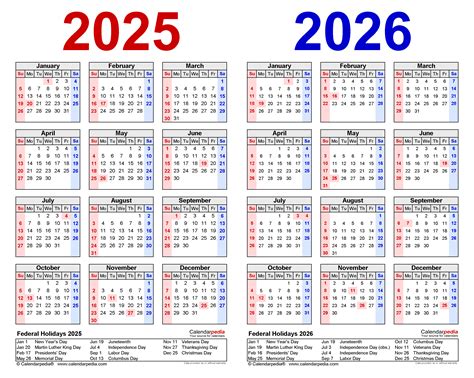 2025 and 2026 Year Calendar
