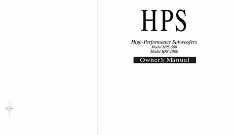 INFINITY HPS-1000 OWNER'S MANUAL Pdf Download | ManualsLib
