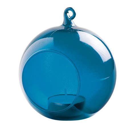 Glass Bauble Hanging Tealight Holder Blue