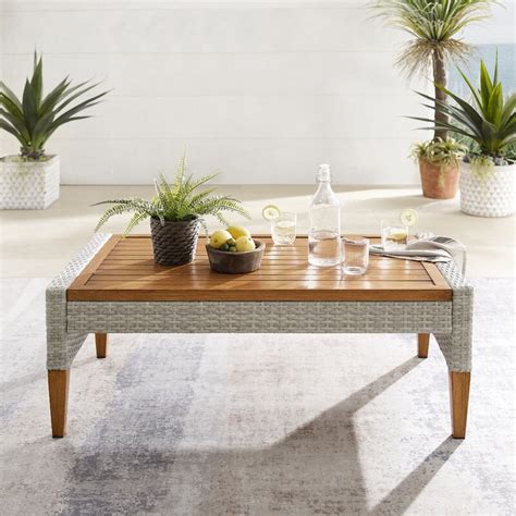 unique rectangular outdoor coffee table woven wicker with faux wood top