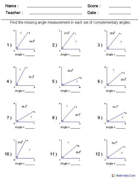 Free Printable Math Worksheets On Complementary And Supplementary Angles
